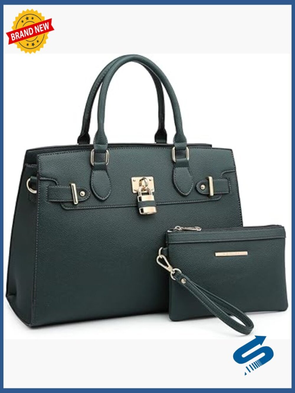 Vegan Leather Satchel Tote Work Bag with Matching Clutch Set
